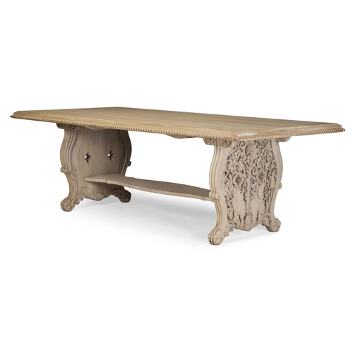 213 - A LIMED TEAK REFECTORY TABLE IN ANGLO-INDIAN TASTE INDIAN, SECOND HALF 20TH CENTURY The rectangular ... 