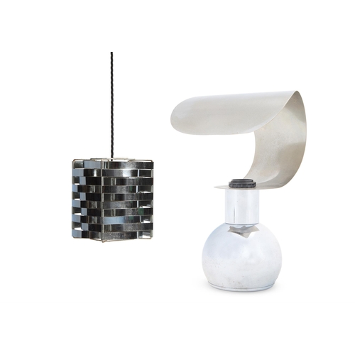 214 - TWO CHROME METAL LIGHTSMID-20TH CENTURY; The hanging light in the style of Max Sauze, 20cm high, the... 