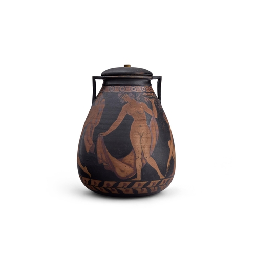 215 - ÉTIENNE VILOTTE FOR CIBOURE POTTERY- A 'RED FIGURE' LAMP BASEEARLY 20TH CENTURY With frieze of danci... 