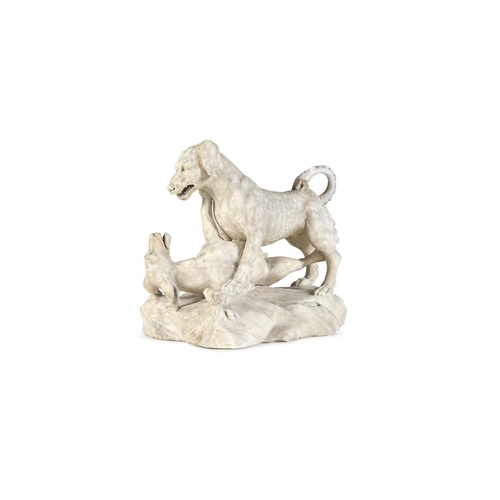 48 - ATTRIBUTED TO FRANCESCO ANTONIO FRANZONI (1734-1818)- A CARVED MARBLE GROUP OF FIGHTING DOGS EARLY 1... 