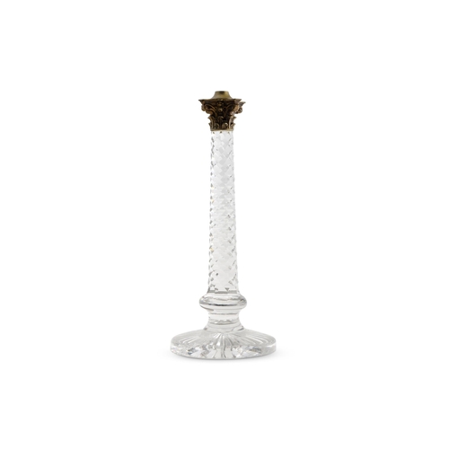 61 - A LATE VICTORIAN CUT GLASS OIL LAMP BASE LATE 19TH CENTURY With gilt metal Corinthian capital above ... 