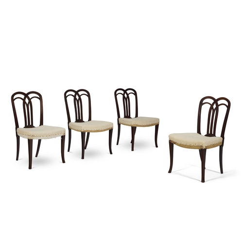 71 - A SET OF FOUR GEORGE III MAHOGANY SIDE CHAIRS CIRCA 1800Each with ribbon back above the upholstered ... 