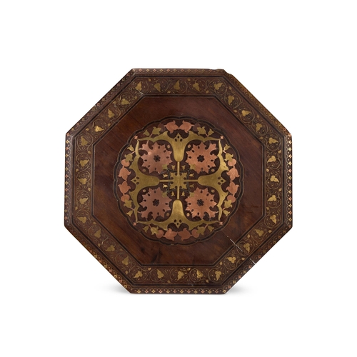 81 - A HOSHIARPUR HARDWOOD, BRASS AND COPPER INLAID OCCASIONAL TABLE CIRCA 1900 The octagonal top with ce... 