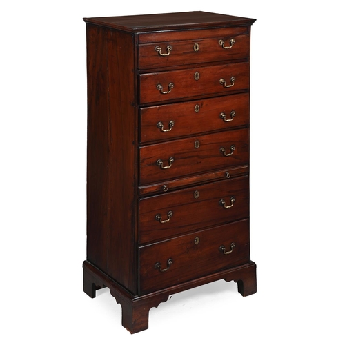 545 - A GEORGE III YEW TALL CHEST OF DRAWERS IRISH, CIRCA 1760With a baize lined brushing slide147cm high,... 