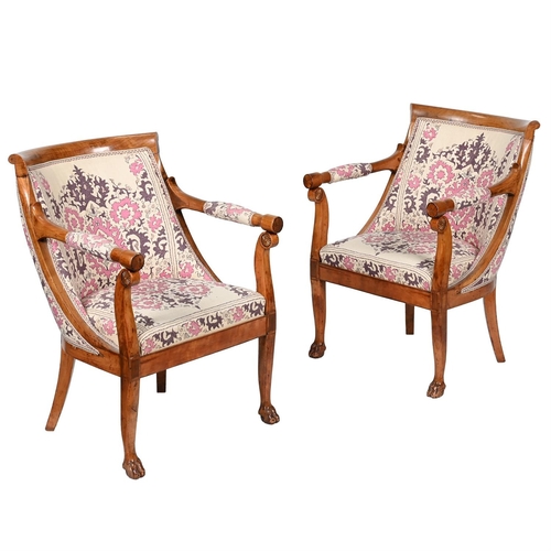 547 - A PAIR OF FRUITWOOD ARMCHAIRSIN EARLY 19TH CENTURY STYLE, LATE 19TH OR EARLY 20TH CENTURYUpholstered... 