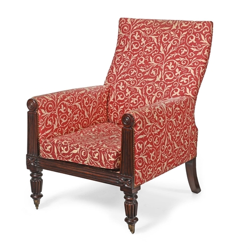 552 - A GEORGE IV MAHOGANY AND UPHOLSTERED ARMCHAIRIN THE MANNER OF MARSH AND TATHAM, CIRCA 1825Of generou... 