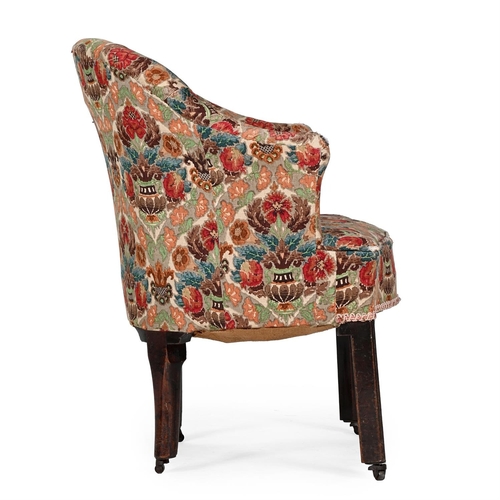 554 - A GEORGE III MAHOGANY TUB ARMCHAIRSECOND HALF 18TH CENTURYUpholstered in printed linen79cm high, 63c... 