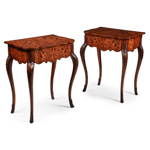 565 - A PAIR OF WALNUT AND MARQUETRY INLAID SIDE TABLESIN DUTCH 18TH CENTURY STYLE, LATE 20TH OR EARLY 21S... 