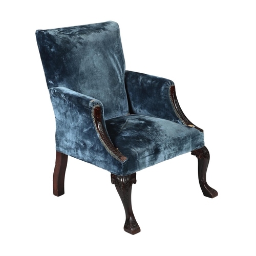 574 - A MAHOGANY AND VELVET UPHOLSTERED ARMCHAIRIN GEORGE III STYLE, 19TH CENTURYOf Gainsborough type97cm ... 