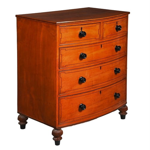 595 - Y A GEORGE IV LONDON PLANE WOOD AND EBONY LINE INLAID BOWFRONT CHEST OF DRAWERSCIRCA 182593cm high, ... 