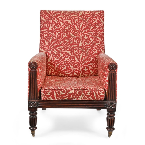 552 - A GEORGE IV MAHOGANY AND UPHOLSTERED ARMCHAIRIN THE MANNER OF MARSH AND TATHAM, CIRCA 1825Of generou... 