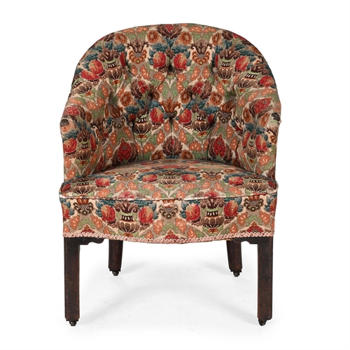 554 - A GEORGE III MAHOGANY TUB ARMCHAIRSECOND HALF 18TH CENTURYUpholstered in printed linen79cm high, 63c... 