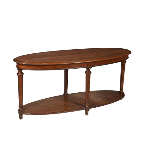 569 - A MAHOGANY OVAL TWO TIER CENTRE TABLE20TH CENTURY75cm high, 172cm wide, 70cm deep