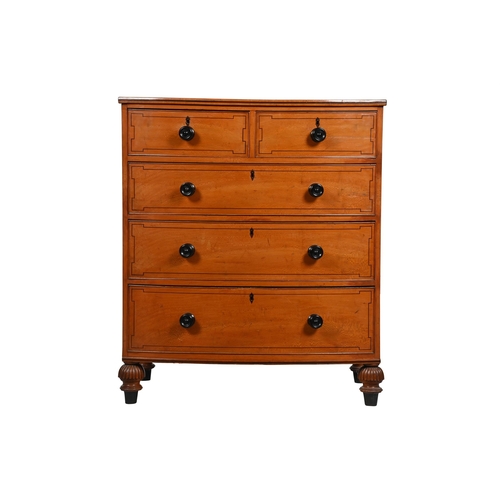 595 - Y A GEORGE IV LONDON PLANE WOOD AND EBONY LINE INLAID BOWFRONT CHEST OF DRAWERSCIRCA 182593cm high, ... 