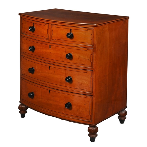 595 - Y A GEORGE IV LONDON PLANE WOOD AND EBONY LINE INLAID BOWFRONT CHEST OF DRAWERSCIRCA 182593cm high, ... 