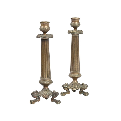 305 - A PAIR OF FRENCH ORMULU EMPIRE STYLE CANDLESTICKSLATE 19TH CENTURYeach 25.5cm high TOGETHER WITH A G... 