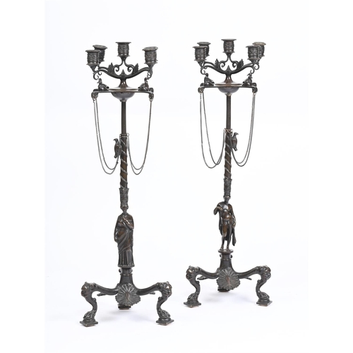 316 - A PAIR OF ITALIAN BRONZE FIVE-LIGHT CANDLESTICKSLATE 19TH CENTURYAfter the Herculaneum modelseach 69... 