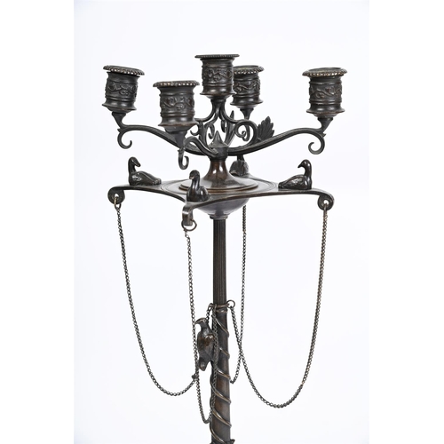 316 - A PAIR OF ITALIAN BRONZE FIVE-LIGHT CANDLESTICKSLATE 19TH CENTURYAfter the Herculaneum modelseach 69... 