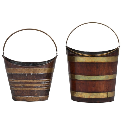 328 - A MAHOGANY AND BRASS BOUND OYSTER BUCKET19TH CENTURYOf 'Navette' and 'Coopered' form36cm high, 35cm ... 