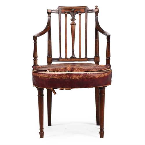 350 - A GEORGE III CARVED MAHOGANY ARMCHAIR, IN THE MANNER OF THOMAS SHERATON CIRCA 1780 With plume of fea... 