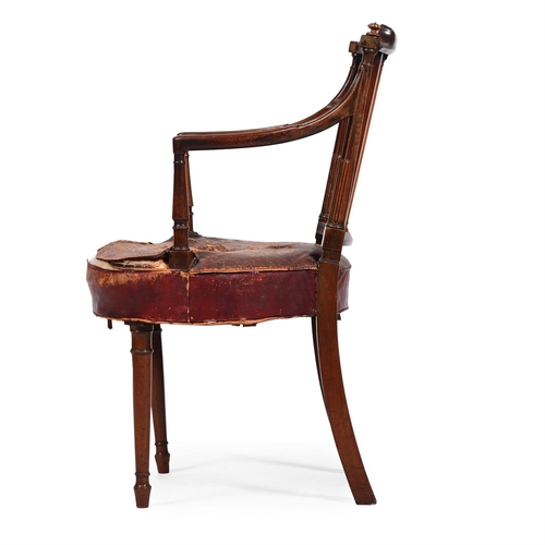 350 - A GEORGE III CARVED MAHOGANY ARMCHAIR, IN THE MANNER OF THOMAS SHERATON CIRCA 1780 With plume of fea... 