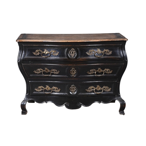 352 - A LOUIS XV EBONISED WALNUT SERPENTINE COMMODEMID 18TH CENTURY82cm high, 118cm wide, 68cm deep