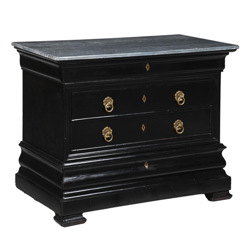 354 - A LOUIS PHILIPPE EBONISED AND MARBLE TOP COMMODE19TH CENTURYThe bleu turquin marble top with rounded... 