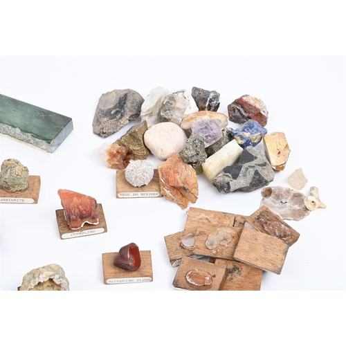 367 - A SELECTION OF MINERAL SAMPLESMOUNTED LATE 20TH CENTURYMounted on oak plinths, labelled the largest ... 