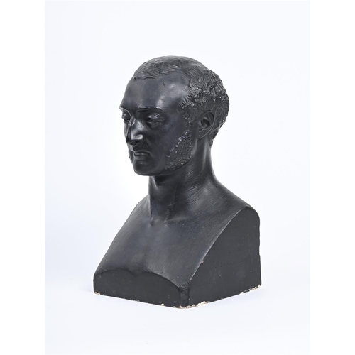 378 - A BRONZED PLASTER LIBRARY BUST OF E D CARDAILLAC LATE 19TH OR EARLY 20TH CENTURY  The side of the ca... 