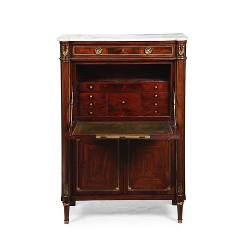 392 - A LOUIS XVI MAHOGANY, GILT METAL MOUNTED AND MARBLE SECRÉTAIRE À ABATTANTFRENCH, LATE 18TH OR EARLY ... 