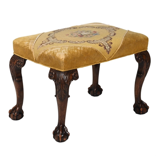 408 - A CARVED WALNUT AND NEEDLEWORK UPHOLSTERED STOOLIN GEORGE II STYLE, LATE 19TH OR EARLY 20TH CENTURY4... 