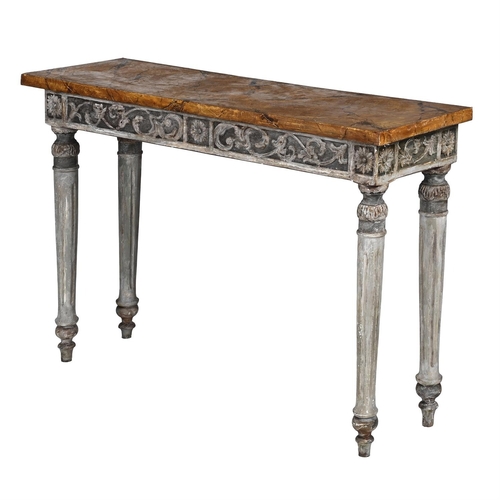 418 - A NORTH ITALIAN PAINTED AND SIMULATED MARBLE CONSOLE TABLE IN 19TH CENTURY STYLE, 20TH CENTURY 81.5c... 