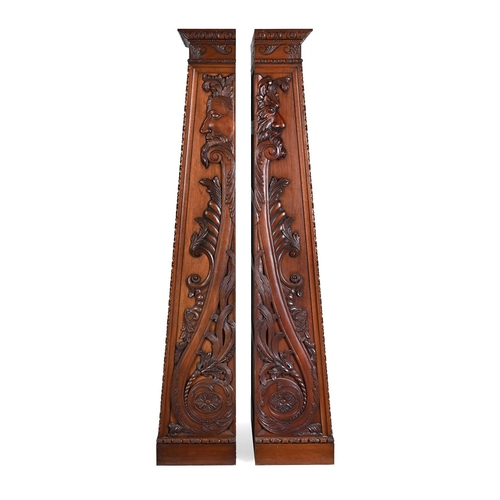 431 - A PAIR OF WALNUT OPEN BOOKCASES OF RECENT MANUFACTURE With Vitruvian scrolls to the cornice, the tap... 