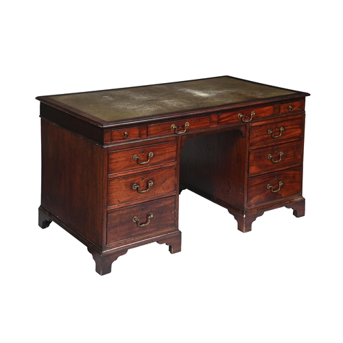 438 - A GEORGE III MAHOGANY PEDESTAL DESK CIRCA 180079cm high, 141cm wide, 81cm deep