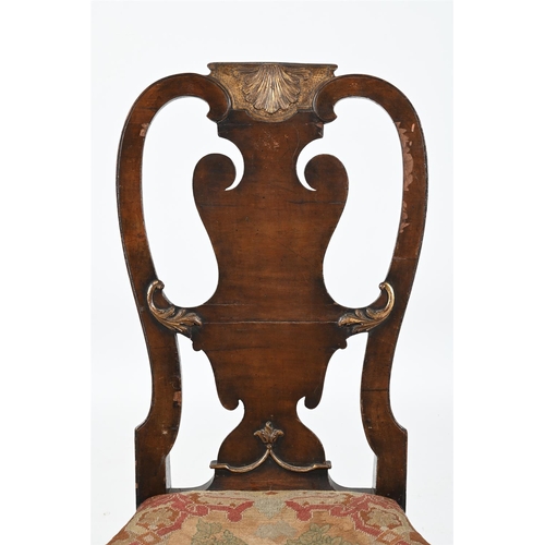 442 - A PAIR OF WALNUT AND PARCEL GILT SIDE CHAIRSIN GEORGE II STYLE, IN THE MANNER OF GILES GRENDEY, LATE... 