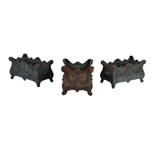 888 - A GROUP OF THREE FRENCH CAST IRON PLANTERS LATE 19TH CENTURYComprising a pair of rectangular planter... 