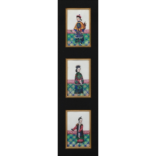 635 - TEN SMALL CHINESE PITH PAINTINGS 19TH CENTURYBrightly painted depicting ladies or gentlemen approxim... 