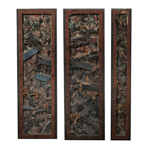 655 - A SET OF TWELVE CHINESE CARVED PAINTED PANELSQIANLONG, 1736-1795each panel approximately 142cm high,... 