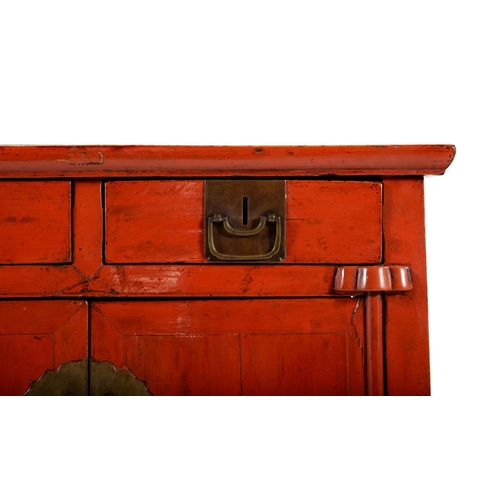 691 - A PAIR OF RED LACQUERED CHINESE SIDE CABINETSOF RECENT MANUFACTURE76cm high, 81cm wide, 52cm deep