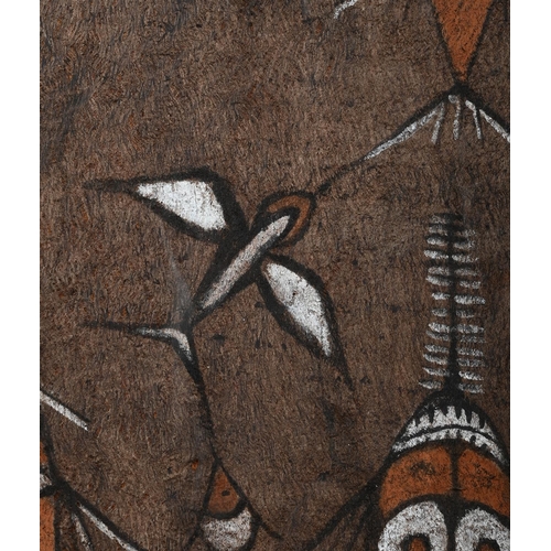 716 - A FRAMED AND GLAZED PAINTED TAPA WITH VARIOUS FISHapproximately 128cm high, 68cm wide, 8cm deepProve... 