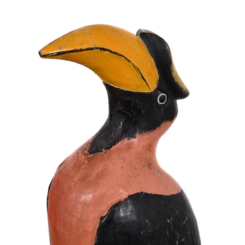 719 - TWO SIMILAR CARVED WOOD POLYCHROME PAINTED BIRDSOne in the form of a flamingo approximately 118cm hi... 