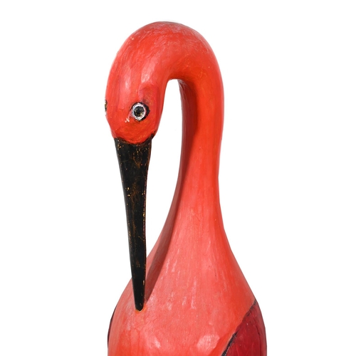 719 - TWO SIMILAR CARVED WOOD POLYCHROME PAINTED BIRDSOne in the form of a flamingo approximately 118cm hi... 