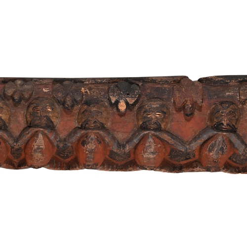 725 - A CARVED HARD WOOD LONGHOUSE LINTEL WITH A CENTRAL BAND OF FIGURES PAPUA NEW GUINEA, EARLY 20TH CENT... 