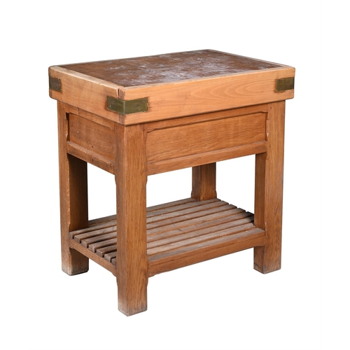 770 - AN OAK AND BEECH BUTCHERS BLOCK KITCHEN TABLEMODERN90cm high, 83cm wide, 57cm deep