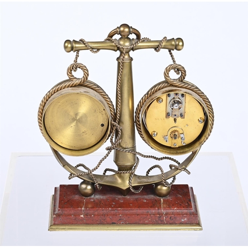 772 - A FRENCH GILT METAL AND MARBLE COMBINATION DESK TIMEPIECE AND BAROMETERLATE 19TH CENTURY The side-by... 