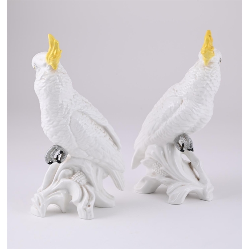 774 - A PAIR OF CROWN STAFFORDSHIRE PORCELAIN COCKATOOS IN THE MANNER OF MEISSEN MODELLED BY J.T, JONESLAT... 