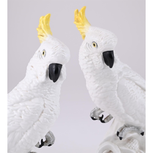 774 - A PAIR OF CROWN STAFFORDSHIRE PORCELAIN COCKATOOS IN THE MANNER OF MEISSEN MODELLED BY J.T, JONESLAT... 