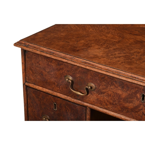 776 - A WILLIAM & MARY BURR ELM AND OAK KNEEHOLE DESKCIRCA 169081cm high, 86.5cm wide, 55cm deep