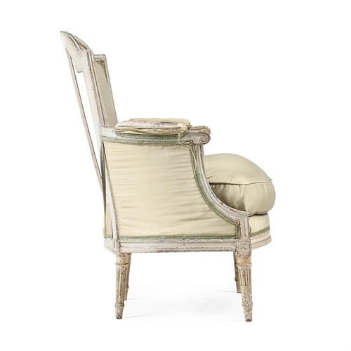 780 - A LOUIS XVI PAINTED BERGERE ARMCHAIR LATE 18TH CENTURY 98cm high