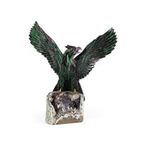 781 - A MODEL OF A ZOISITE EAGLE ON AN AMETHYST AND QUARTZ GEODE20TH CENTURY 50.5cm high, 47cm high, 23cm ... 